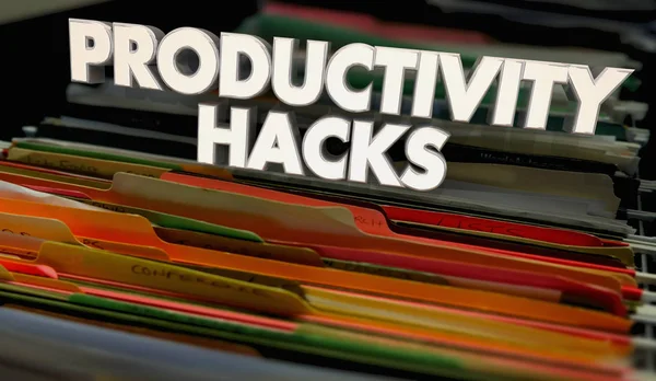 Dossiers Fichiers Avec Des Mots Productivité Hacks Illustration — Photo