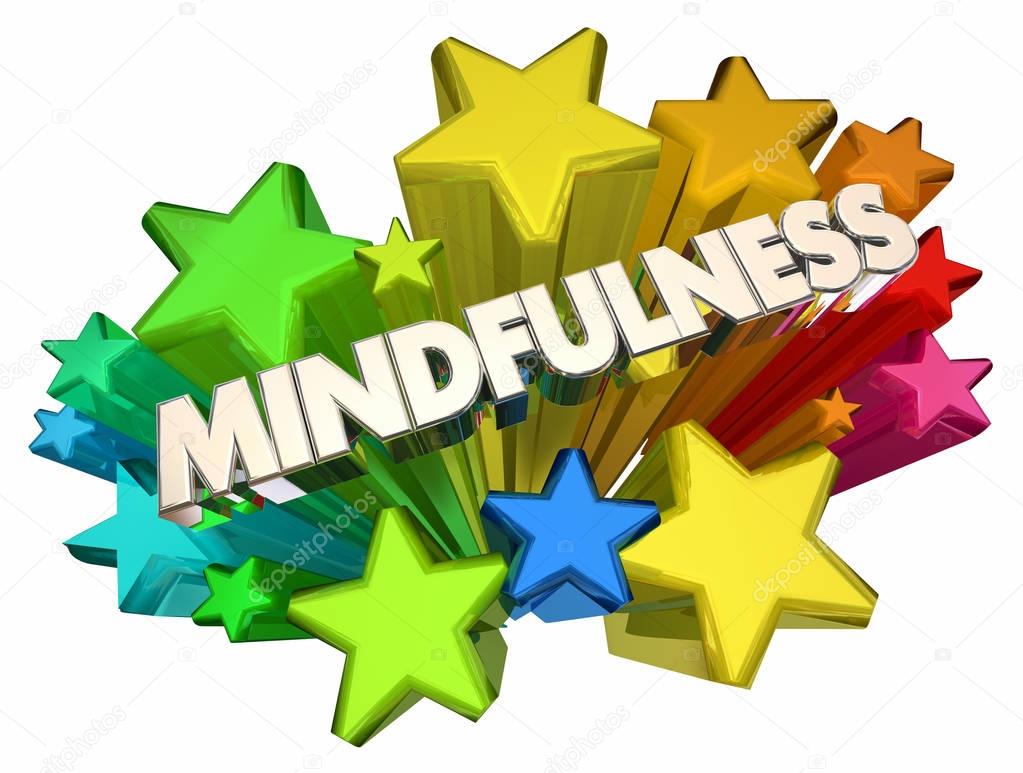 word mindfulness among colorful stars, 3d Illustration, Clear Thinking Process concept