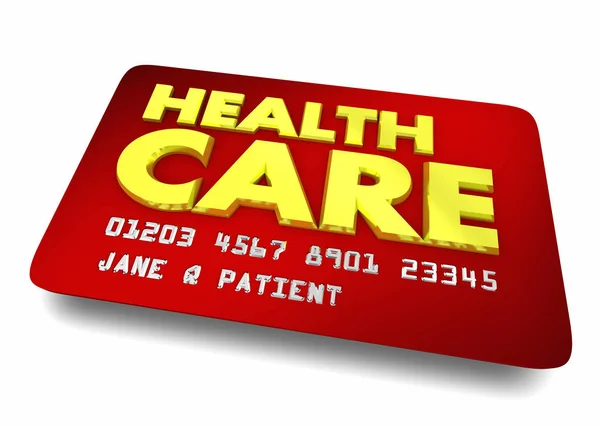 Karta Kredytowa Tekstem Opieki Zdrowotnej Ilustracja Koncepcja Oszczędności Wydatków Konta — Zdjęcie stockowe