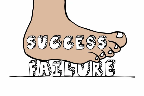 Voet Met Succes Word Stampen Woord Mislukking Illustratie — Stockfoto