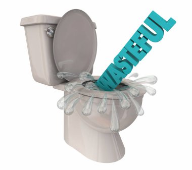 kelime aşağı tuvalet, 3d resim, boşa harcanan kaynaklar kavramında kızarma savurgan