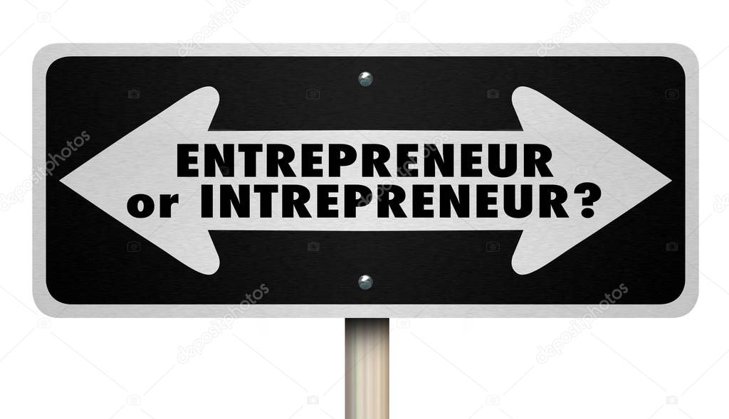 Entrepreneur or Intrepreneur Sign of Choice Decision 3d Illustration.