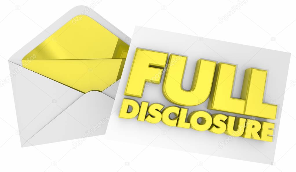 Full Disclosure Envelope Note Message 3d Illustration