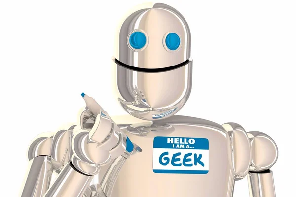 Geek Robot Nerd Vetenskapsman Uppfinnare Smart Namn Tag Illustration — Stockfoto