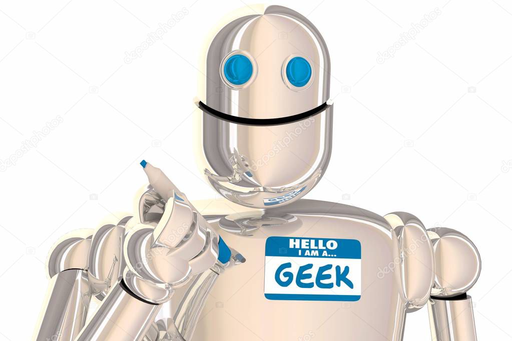 Geek Robot Nerd Scientist Inventor Smart Name Tag 3d Illustration