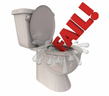 Word Flushing tuvalet Binbaşı Epic başarısızlık 3d Illustrationac aşağı başarısız