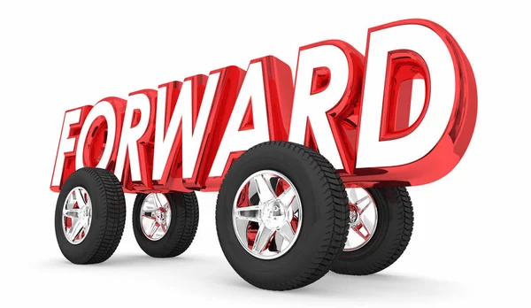 Forward Movement Momentum Ahead Word Wheels Illustration — стоковое фото