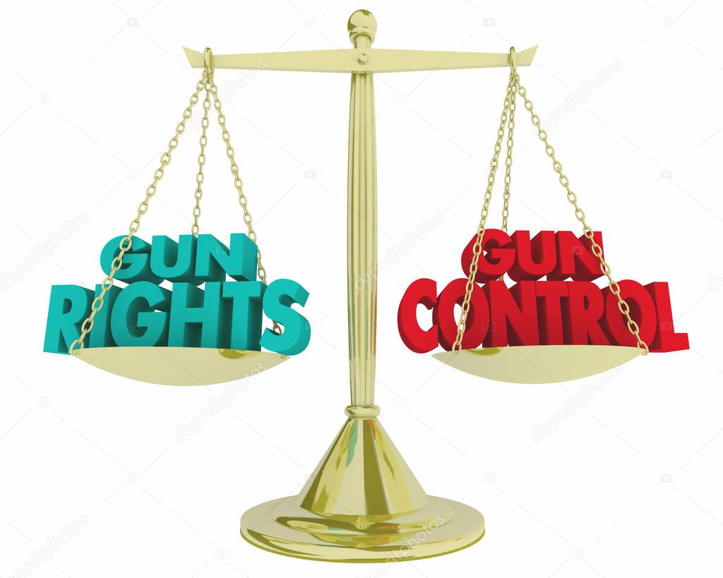 Gun Rights Vs Control Scale Weighing Legal Laws 3d Illustration