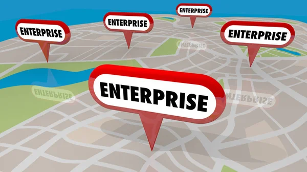 Enterprise Business Znaki Szpilki Mapę Lokalizacji Ilustracja — Zdjęcie stockowe