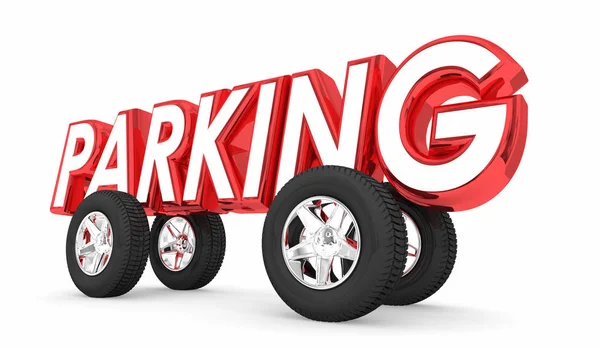 Parking Word Kołach Samochodu Ilustracja — Zdjęcie stockowe