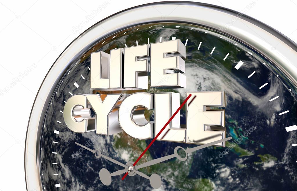Lifecycle Earth Clock . 3d Illustration