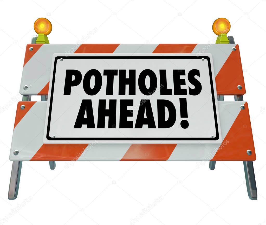 Potholes Ahead, Danger Warning Sign, 3d Illustration