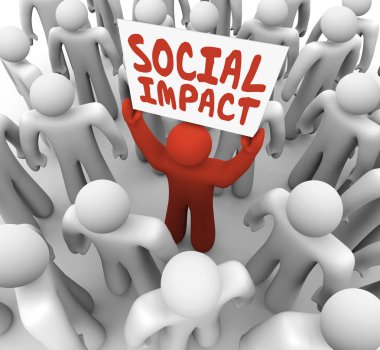 Social Impact, Man Holding Sign in Crowd, 3d Illustration clipart