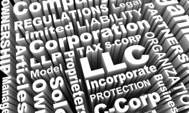 LLC LLP S- C-Corp Business Types Models Words, 3d Illustration clipart