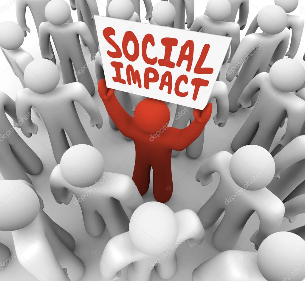 Social Impact, Man Holding Sign in Crowd, 3d Illustration