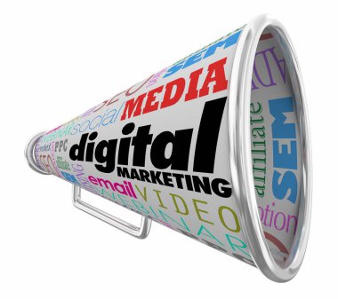 megaphone with words digital marketing on white background clipart