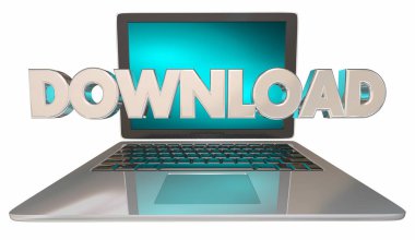 Laptop beyaz arka plan üzerinde kelime download