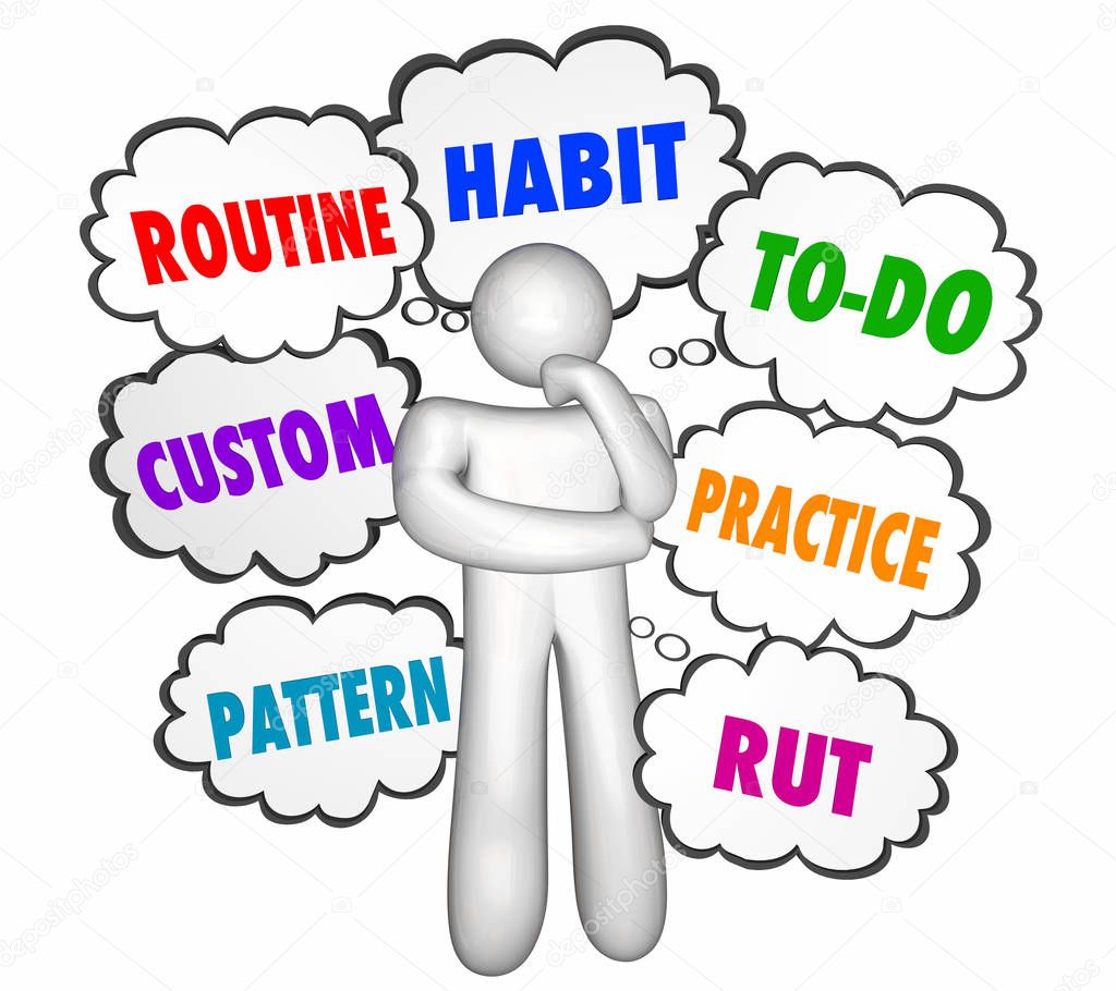 Routine Habit Custom Pattern Rut Thinker Thought Clouds 3d Illustration