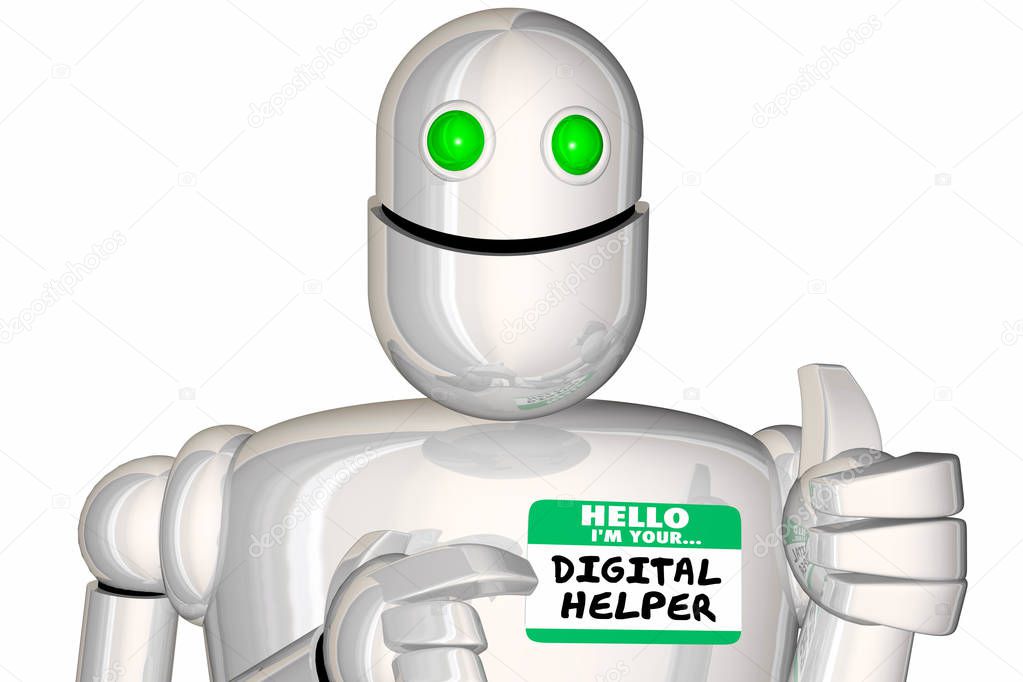 Your Digital Assistant Helper Robot Name Tag Hello 3d Illustration