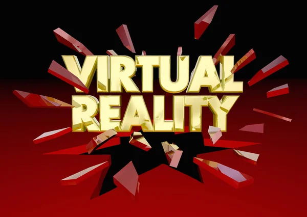 Слова Виртуальной Реальности Пробивают Красное Стекло — стоковое фото