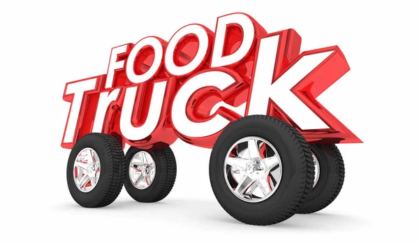 Food Truck Wörter Räder Kaufen Mahlzeiten Unterwegs Illustration — Stockfoto