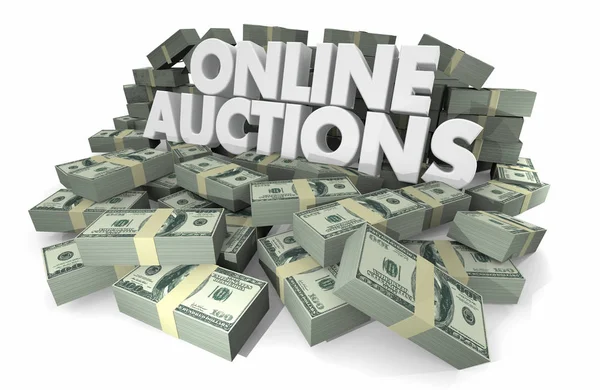 Online Auctions Money Cash Piles Income Get Rich Illustration — Stock Photo, Image