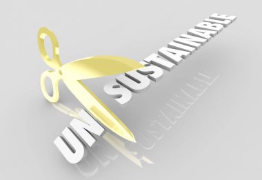 Unsustainable Scissors Cutting Word Sustainability 3d Illustration clipart