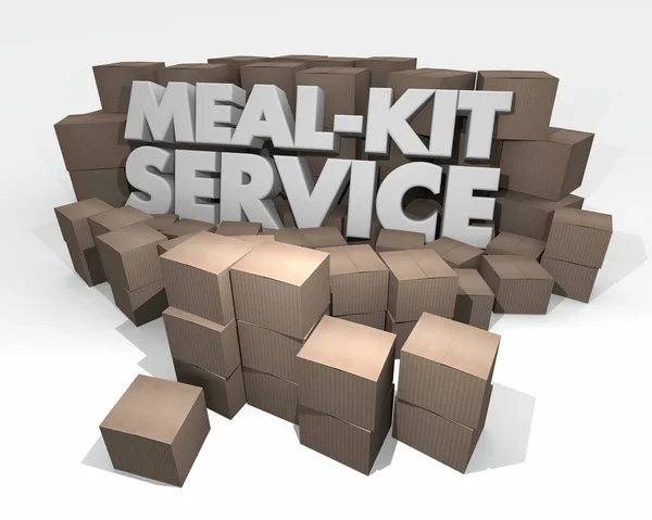 Meal Kit Service Words Cardboard Boxes Illustration — Stock Photo, Image