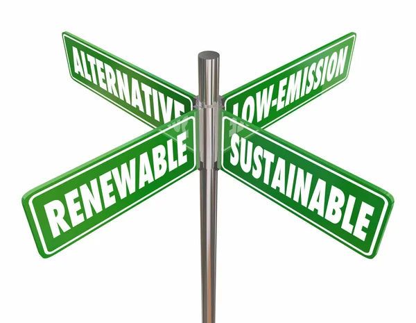 Ανανεώσιμες Πηγές Βιώσιμη Εναλλακτική Λύση Χαμηλών Εκπομπών Καυσίμων Υπογράφει Απεικόνιση — Φωτογραφία Αρχείου