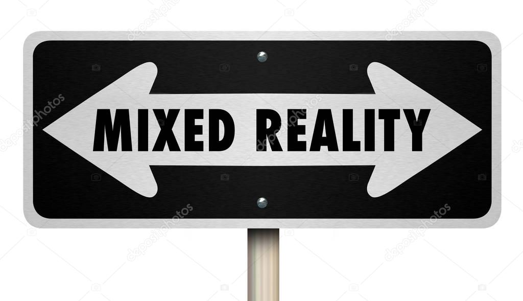 Mixed Reality Virtual and Real World Two Way Sign 3d Illustration