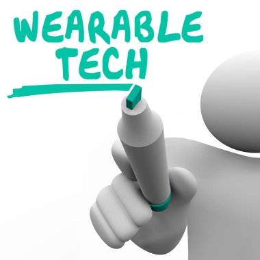 Giyilebilir teknoloji adam yazılı kelime Marker giyim teknoloji 3d çizim