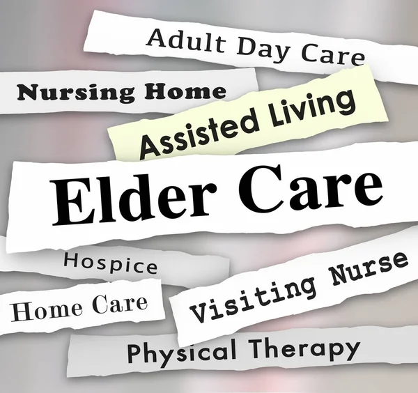 Starszy Opieki Assisted Living Domu Opieki Hospicyjnej Pisze Tytule Ilustracja — Zdjęcie stockowe