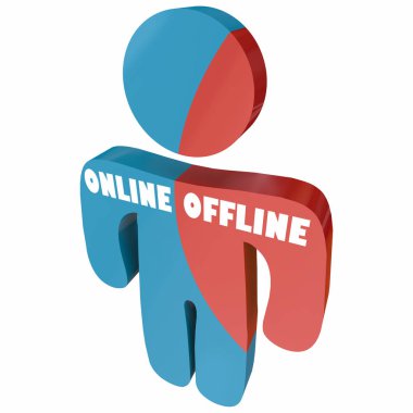 Online Vs çevrimdışı kişi Digital hayat yakınlaştırmak veya 3d çizim takılı