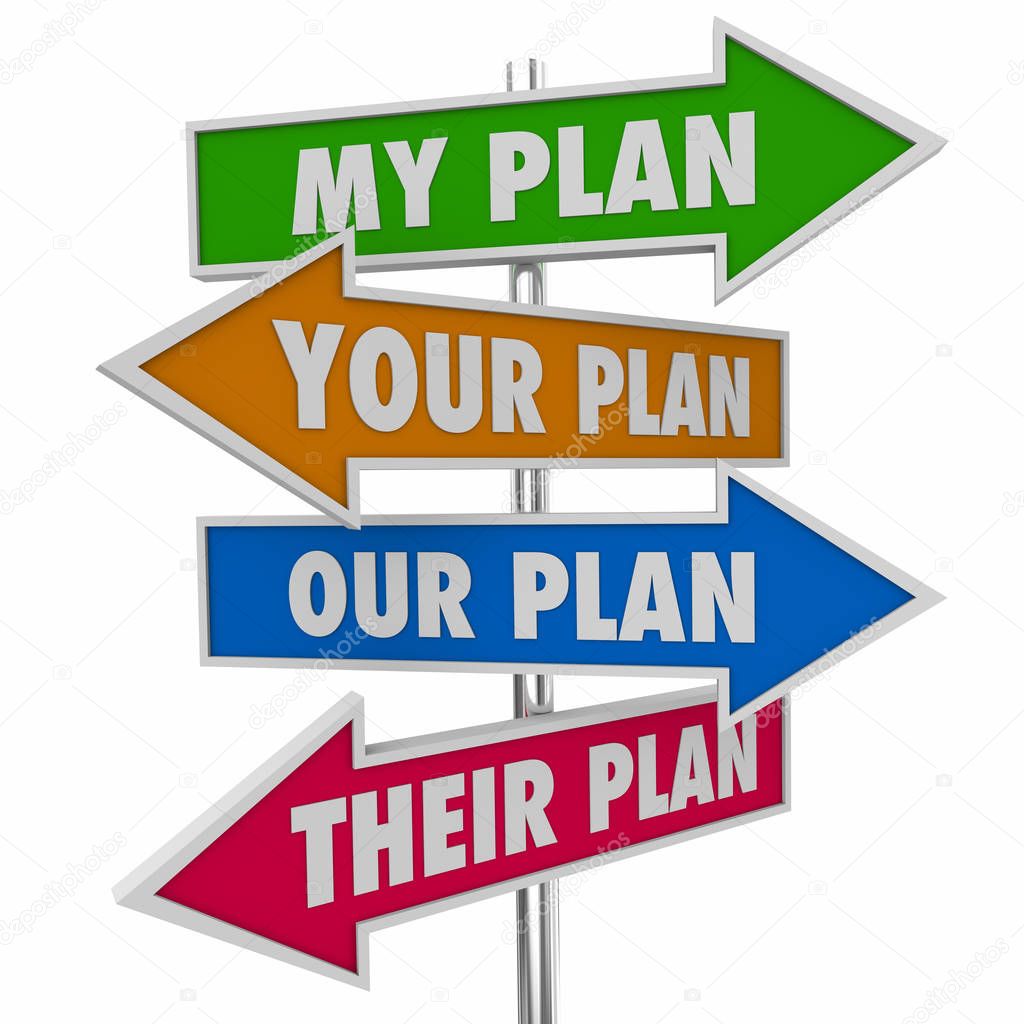 Arrow signs directions My Your Our Their Plan on white background