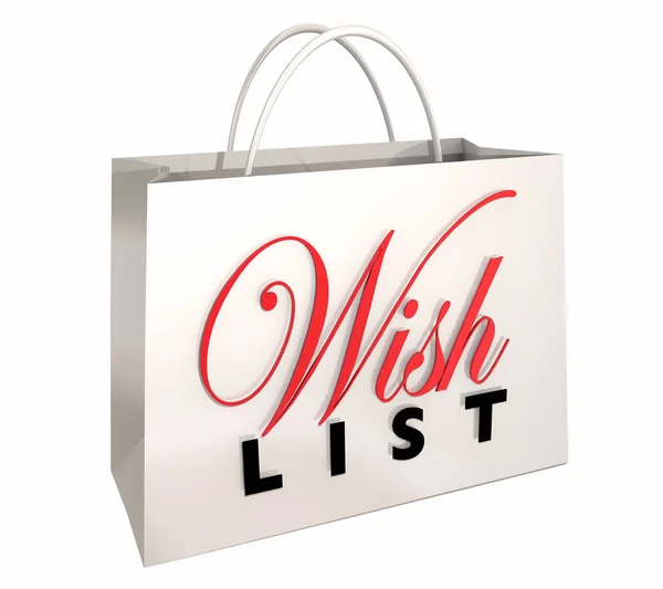 Einkaufstasche Mit Schriftzug Wunschliste Isoliert Auf Weißem Hintergrund — Stockfoto