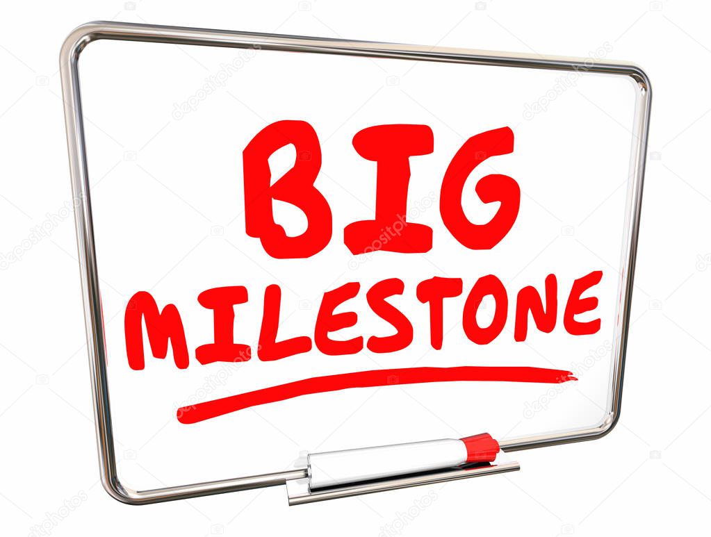 Lettering Big Milestone on whiteboard isolated on white background