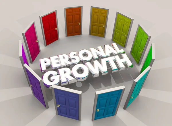 Lettering Personal Growth in circle of colorful doors