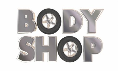 Body Shop araba araç tamir hasar tespit 3d resimde kelimeler