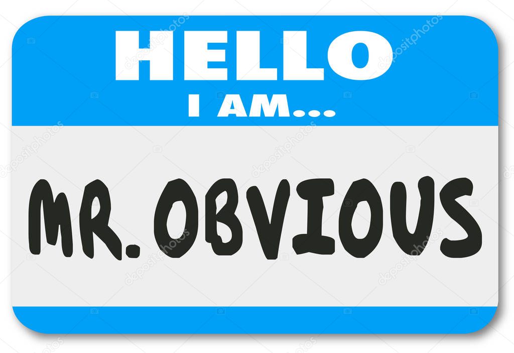 Mr Obvious Hello Name Tag Sticker Illustration