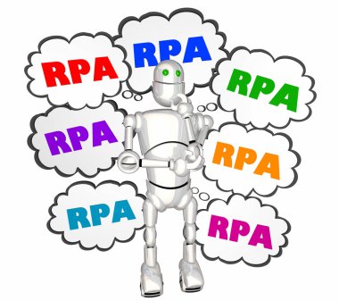 RPA robot süreç otomasyonu Robot düşünce bulutlar 3d çizim