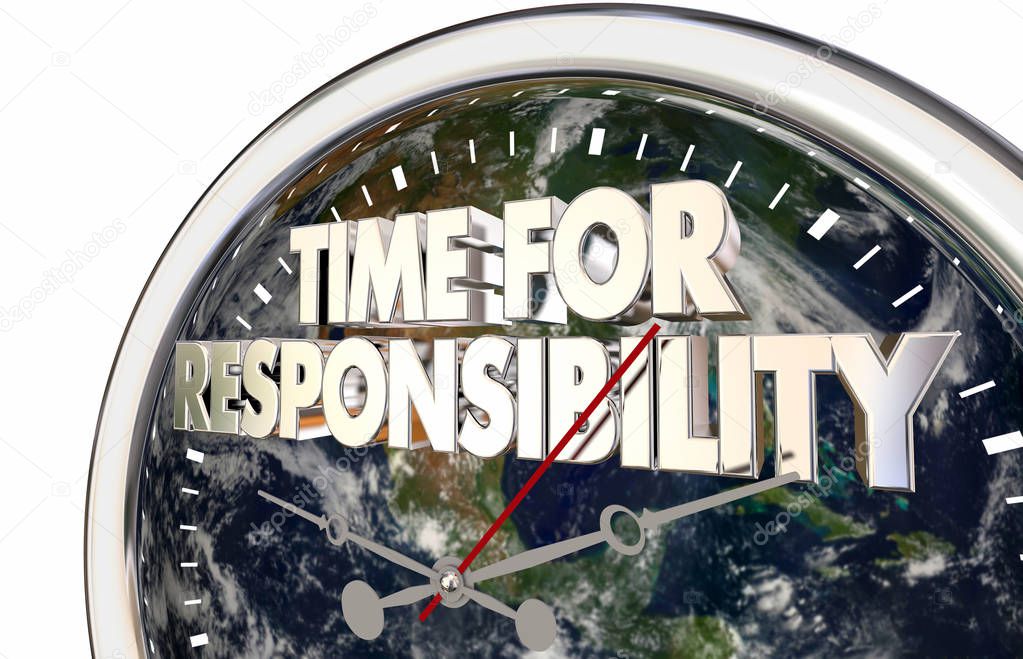 Time For Responsibility Clock Environment Activism 3d Illustration - Elements of this image furnished by NASA