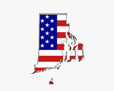 Rhode Island RI ABD bayrağı yıldız çizgili harita 3d çizim