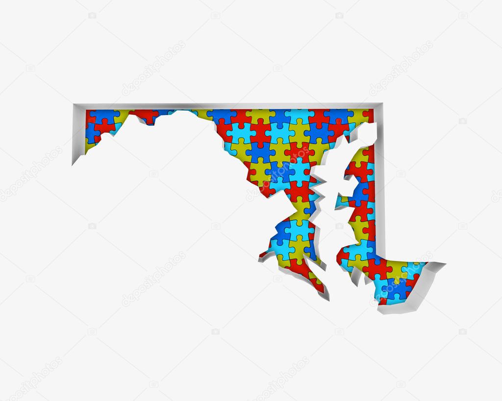 Maryland MD Puzzle Pieces Map Working Together 3d Illustration