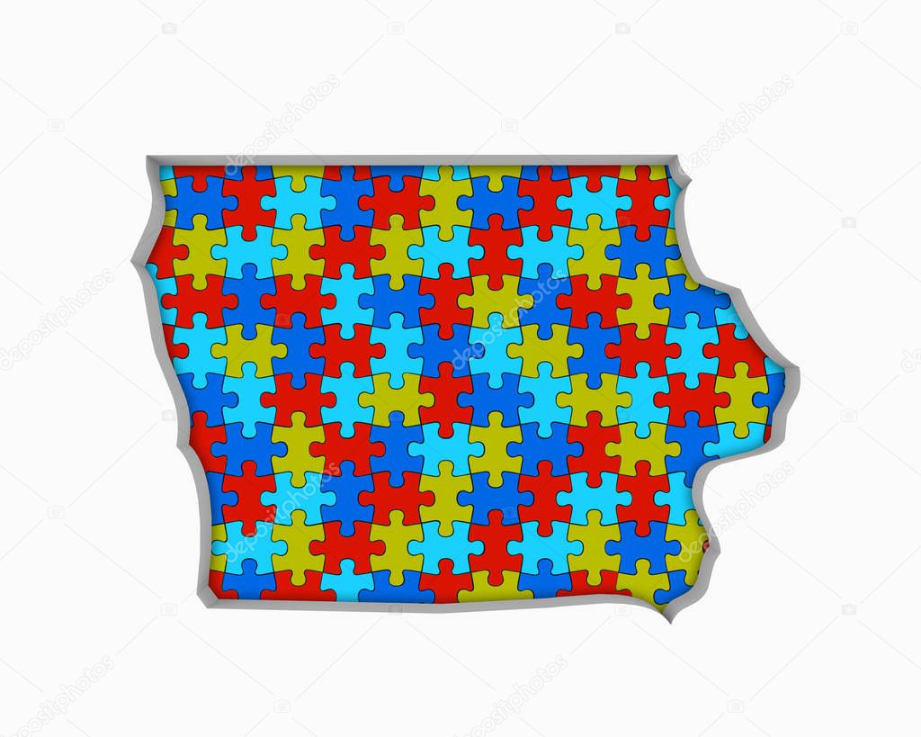Iowa IA Puzzle Pieces Map Working Together 3d Illustration