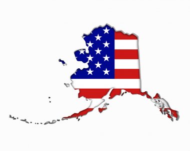 Alaska Ak ABD bayrağı yıldız çizgili harita 3d çizim