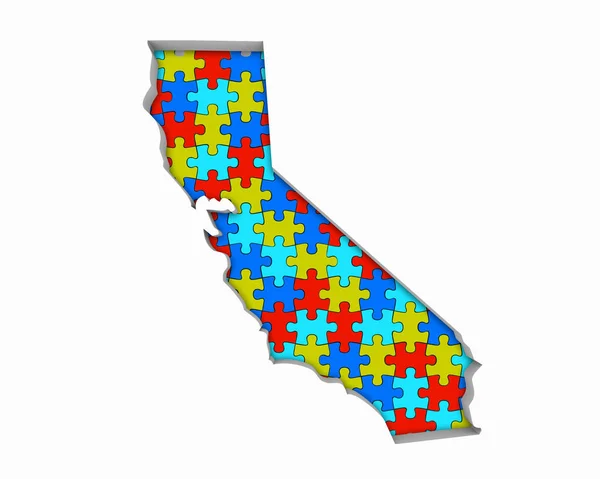 Califórnia Puzzle Pieces Map Trabalhando Juntos Ilustração — Fotografia de Stock