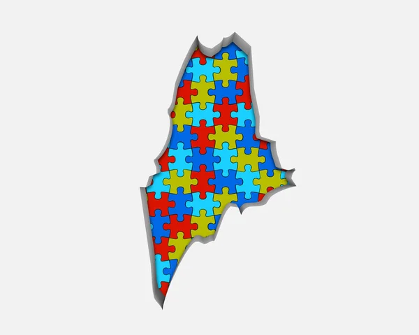 Maine Puzzle Pieces Map Trabalhando Juntos Ilustração — Fotografia de Stock