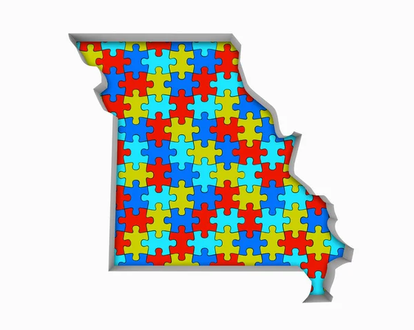 Missouri Puzzle Pieces Map Trabalhando Juntos Ilustração — Fotografia de Stock