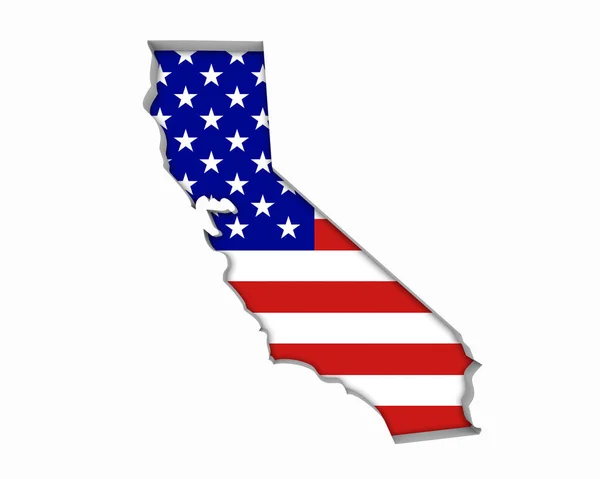 カリフォルニア州のカリフォルニア州のアメリカの国旗の星ストライプ イラスト マップ — ストック写真
