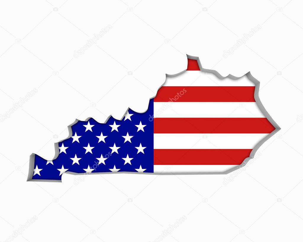 Kentucky KY USA Flag Stars Stripes Map 3d Illustration